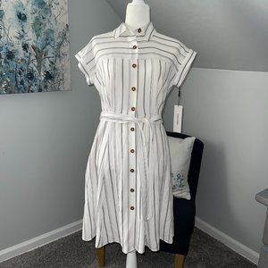 Calvin Klein Women's Short Sleeve Button Down Fit & Flare Striped Dress Size 4